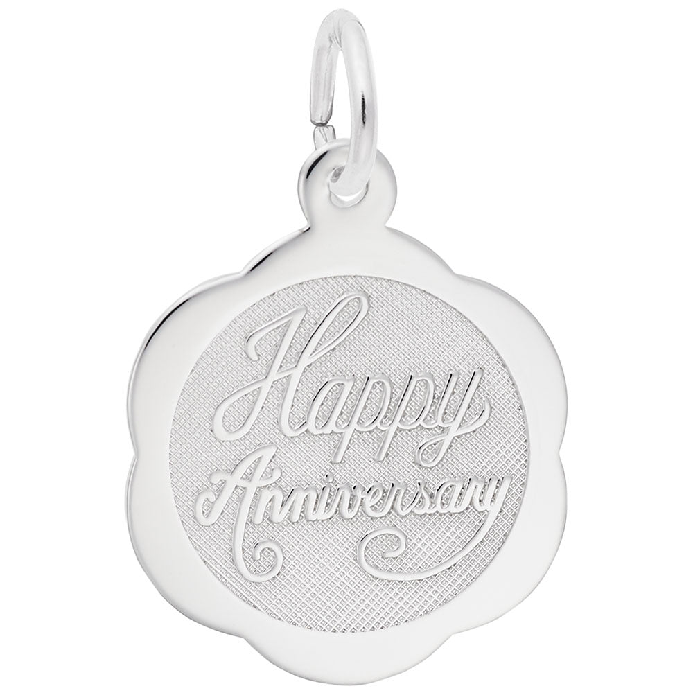Rembrandt Sterling Silver Happy Anniversary Scallop Disc Charm.