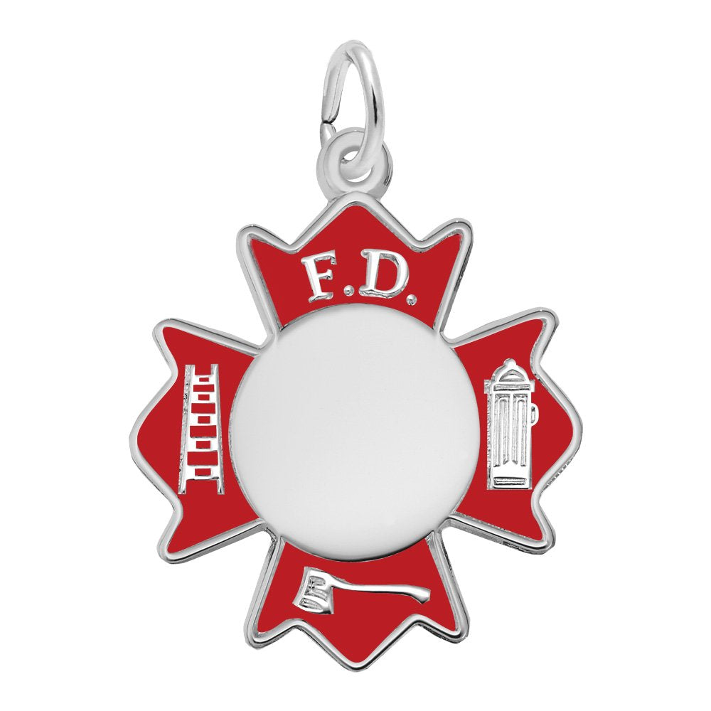 Rembrandt Sterling Silver Painted Fire Dept Badge Charm.