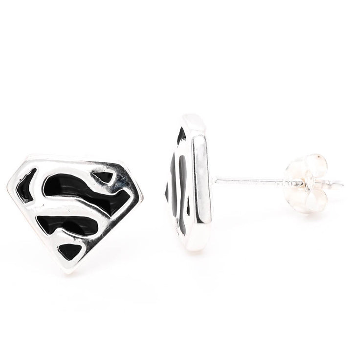 Sterling Silver C.Z Superman Stud Earrings.