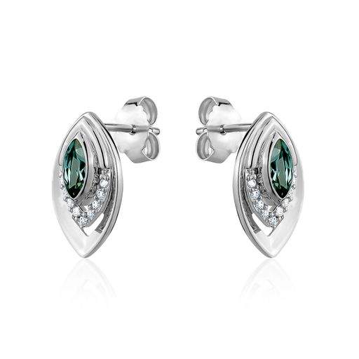 Larus Sterling silver Simullated Green Spinel &amp; C.Z Stud Earrings.