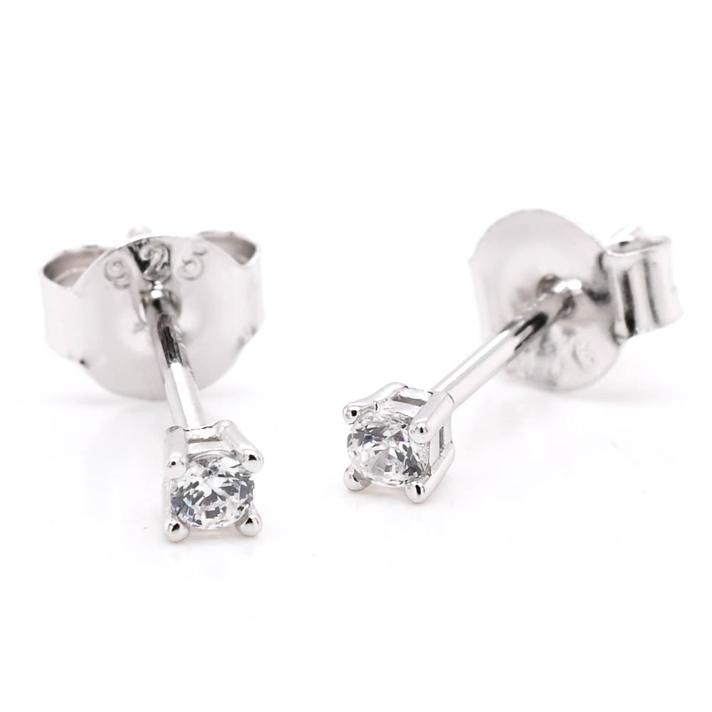 Graziella Sterling Silver 2.5mm Round Cubic Zirconia Stud Earrings