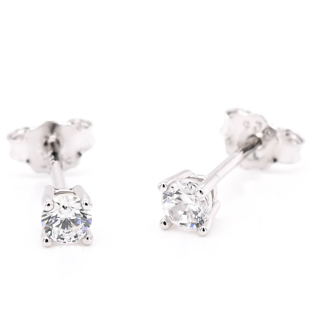 Graziella Sterling Silver 3mm Round Cubic Zirconia Stud Earrings