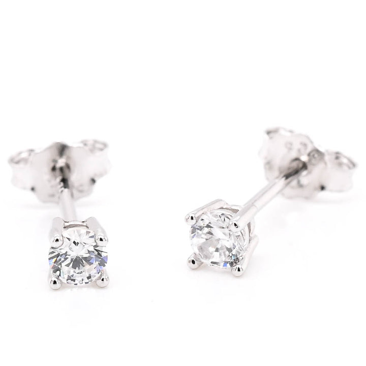 Graziella Sterling Silver 3mm Round Cubic Zirconia Stud Earrings