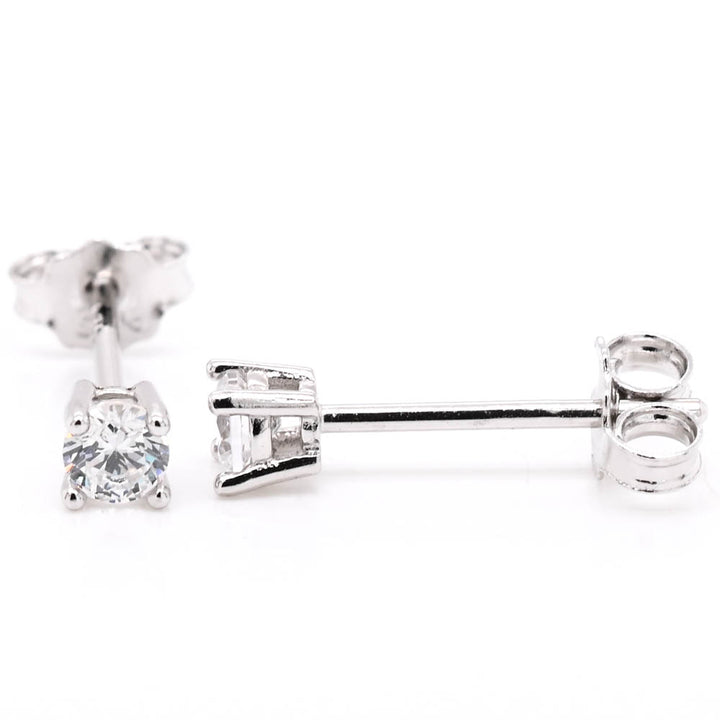 Graziella Sterling Silver 3mm Round Cubic Zirconia Stud Earrings