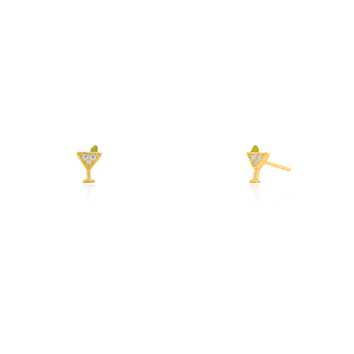 Graziella Sterling Silver Gold Vermeil C.Z Martini Stud Earrings.