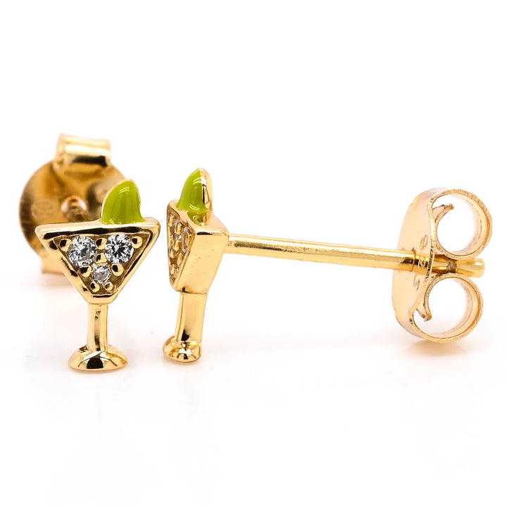 Graziella Sterling Silver Gold Vermeil Cubic Zirconia Martini Stud Earrings