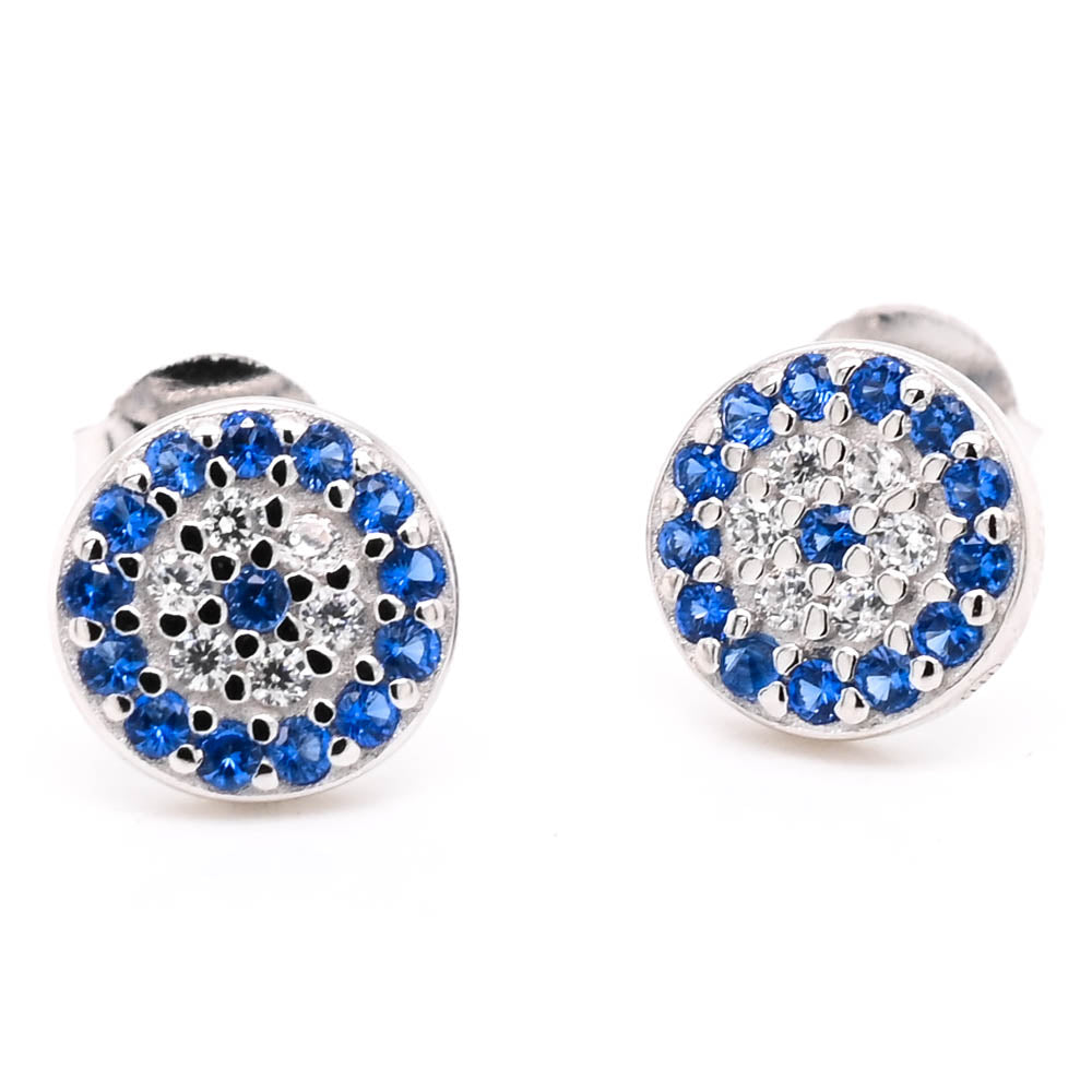 Graziella Sterling Silver C.Z Evil Eye Stud Earrings.