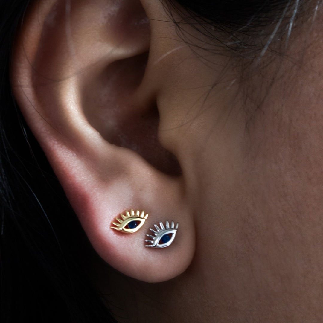 Graziella Sterling Silver Gold Vermeil C.Z Evil Eye Stud Earrings.