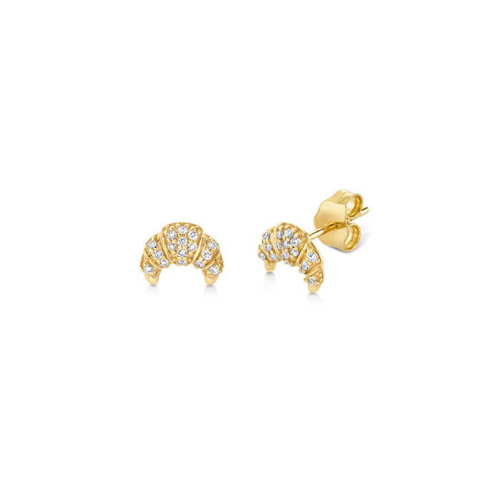 Graziella Sterling Silver Gold Vermeil Mini White CZ Croissants Studs