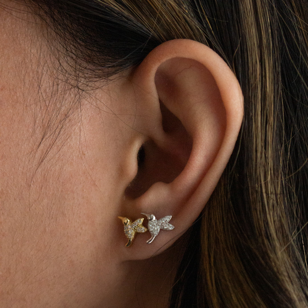 Graziella Sterling Silver C.Z Hummingbird Stud Earrings.