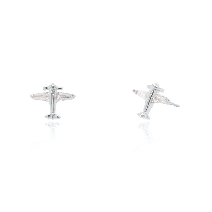 Graziella Sterling Silver Cubic Zirconia Airplane Stud Earrings
