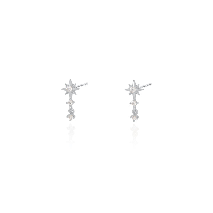 Graziella Sterling Silver C.Z Starburst Stud Earrings.