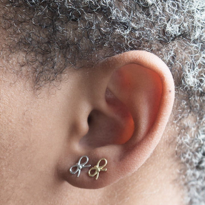 Graziella Sterling Silver Dainty Bow Stud Earrings.
