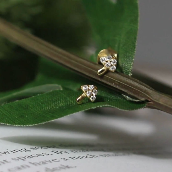 Graziella Sterling Silver Gold Vermeil Cubic Zirconia Mini Mushroom Earrings