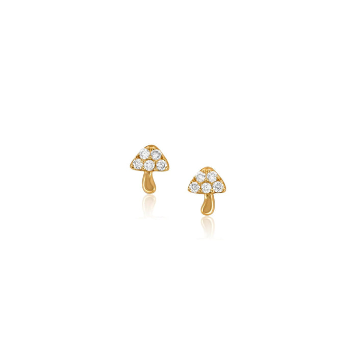 Graziella Sterling Silver Gold Vermeil Cubic Zirconia Mini Mushroom Earrings