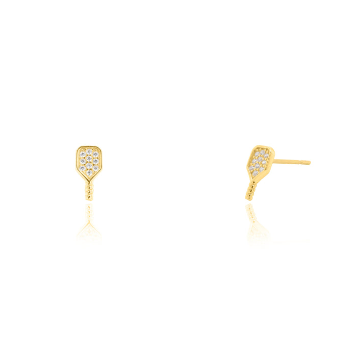 Graziella Sterling Silver Gold Vermeil C.Z Pickleball Stud Earrings.