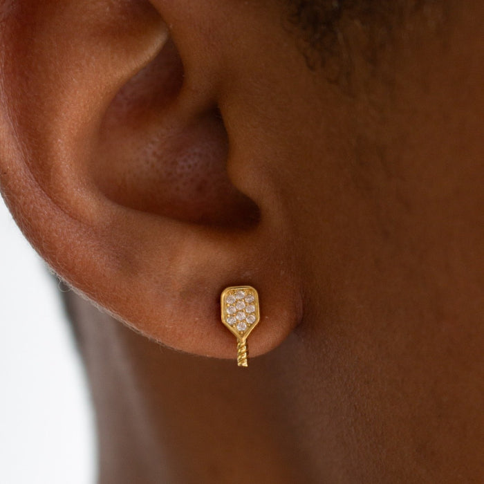 Graziella Sterling Silver Gold Vermeil C.Z Pickleball Stud Earrings.