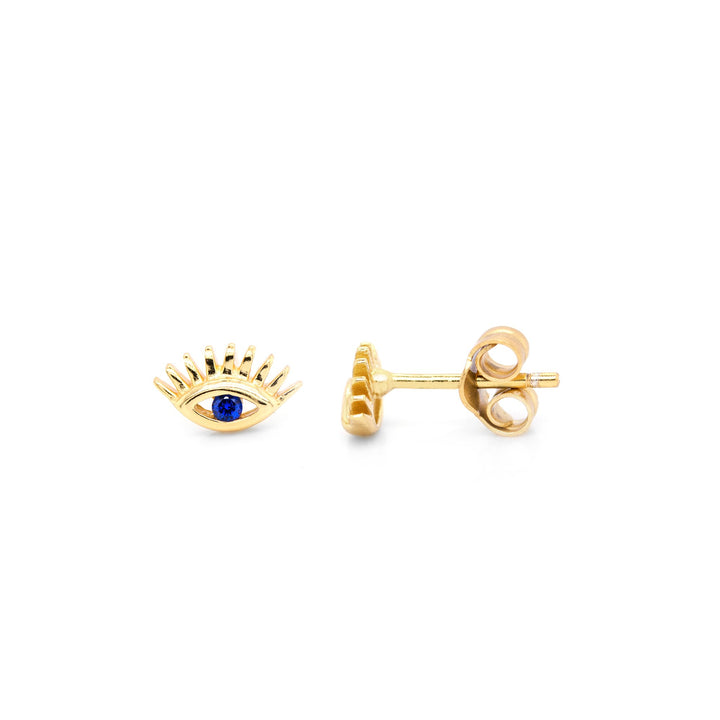 Graziella Sterling Silver Gold Vermeil C.Z Evil Eye Stud Earrings.