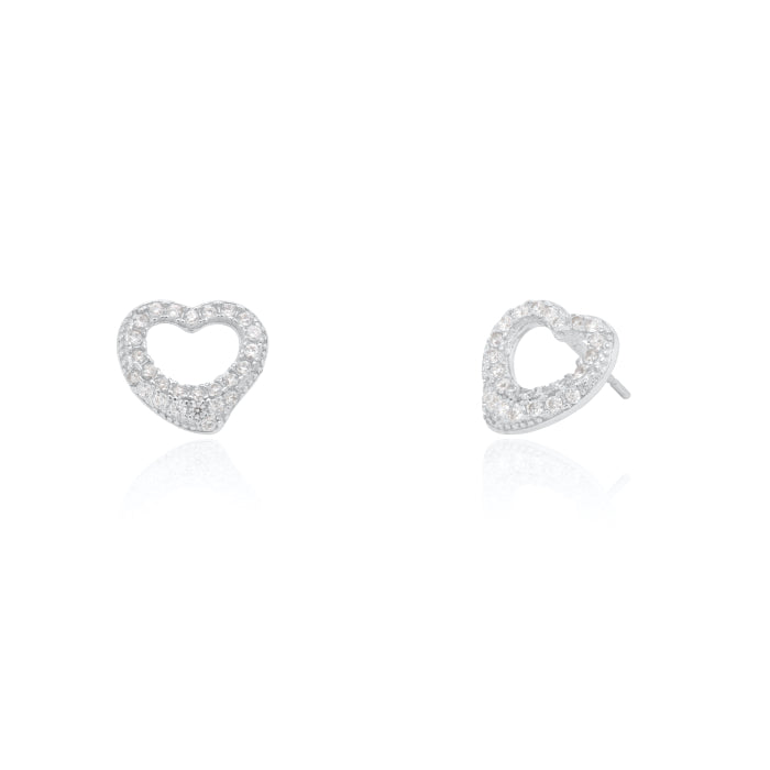 Graziella Sterling Silver Open Heart Cubic Zirconia Stud Earrings