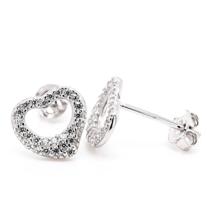 Graziella Sterling Silver Open Heart Cubic Zirconia Stud Earrings
