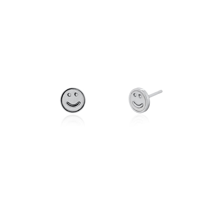 Graziella Sterling Silver Mother of Pearl Smiley Face Stud Earrings.