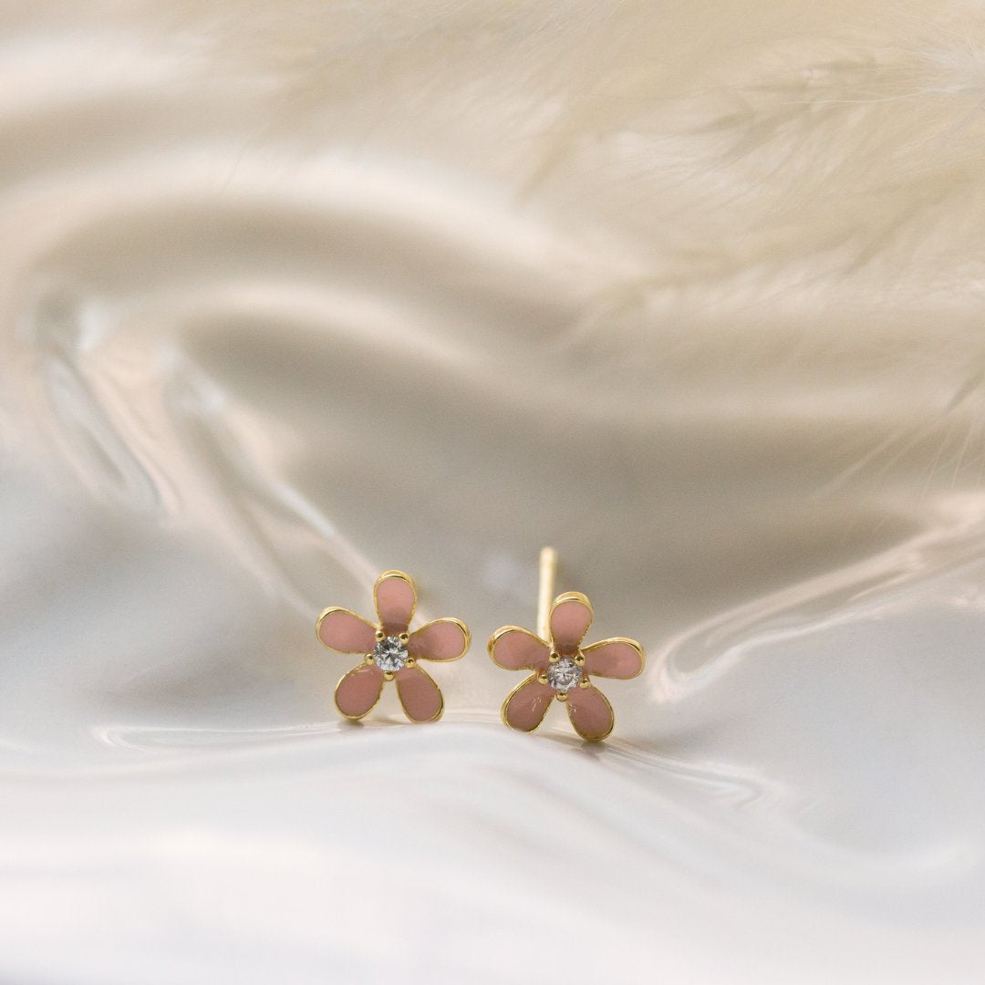 Graziella Sterling Silver Gold Vermeil CZ Mini Flower Stud Earrings