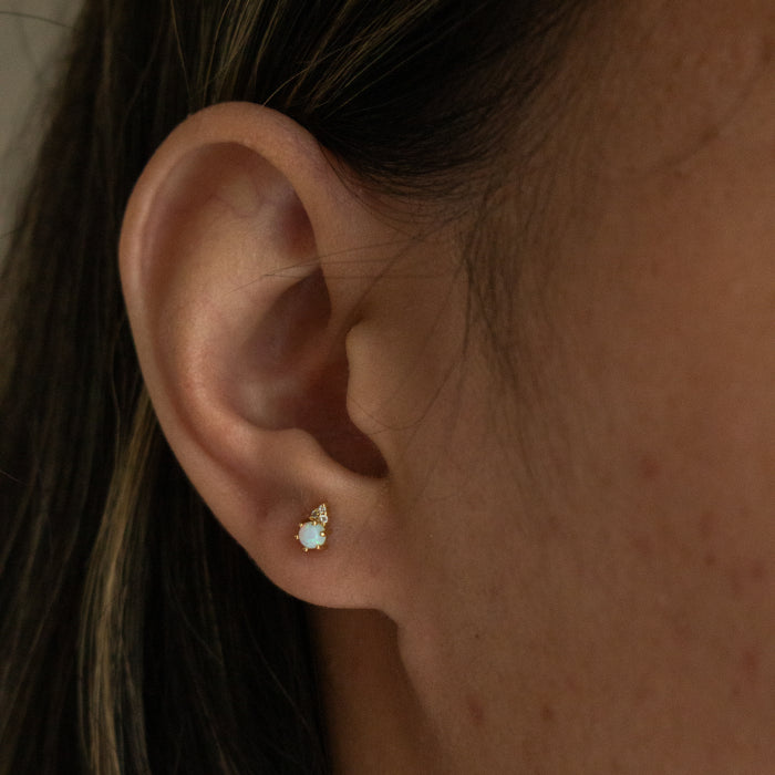 Graziella Sterling Silver Gold Vermeil CZ Opal Stud Earrings.