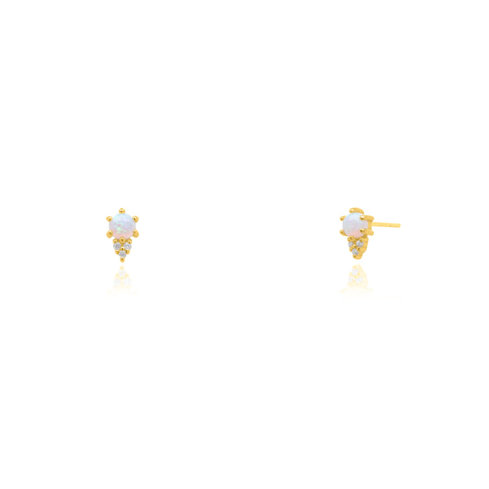 Graziella Sterling Silver Gold Vermeil CZ Opal Stud Earrings.