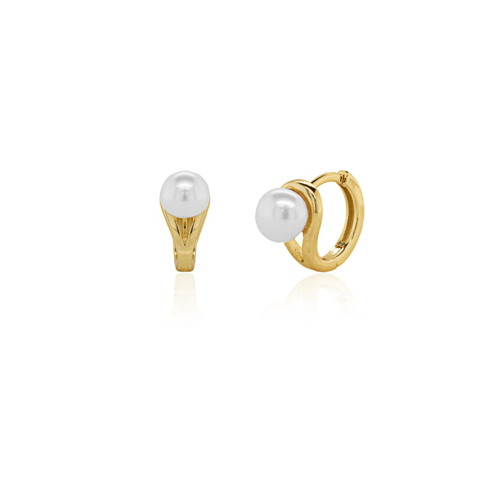 Graziella Sterling Silver Gold Vermeil Freshwater Pearl Huggies Earrings