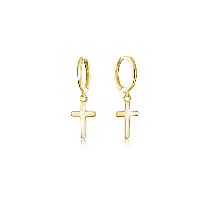 Graziella Sterling Silver Gold Vermeil Dangling Cross Huggies