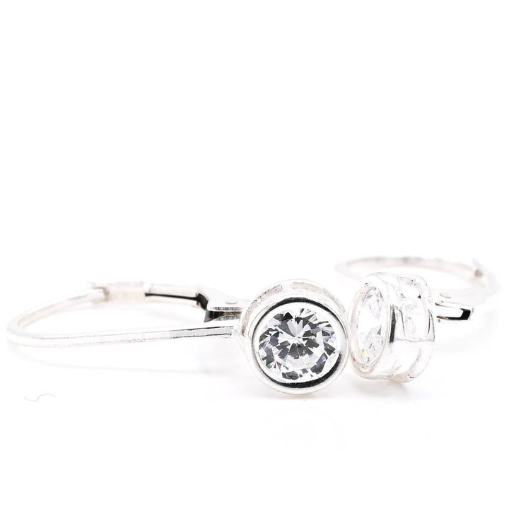 Graziella Sterling Silver 5mm CZ Leverback Earrings.