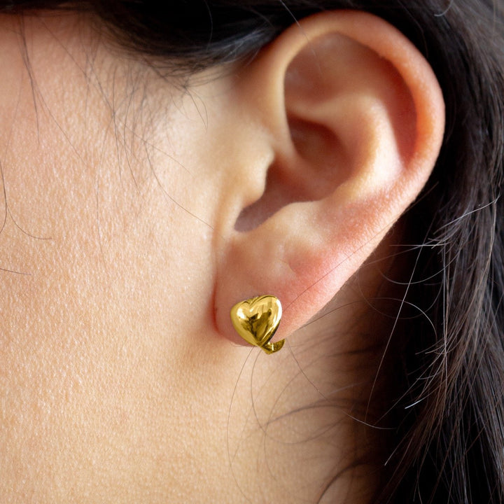 Graziella Sterling Silver Gold Vermeil Puffy Heart Huggies Earrings.