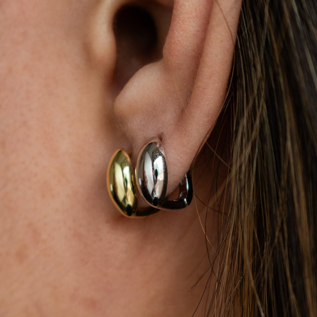 Graziella Sterling Silver Gold Vermeil Mini Marquise Bead Huggies Earrings.