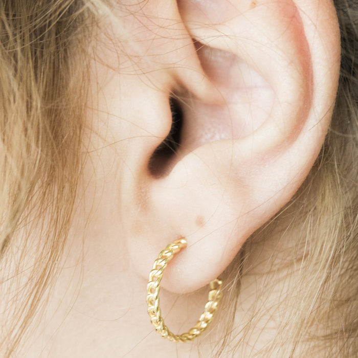 Graziella Sterling Silver Gold Vermeil Curb Chain 19MM Hoops Earrings