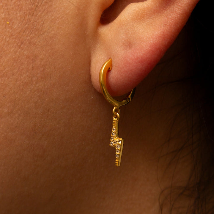 Graziella Sterling Silver Gold Vermeil CZ Dangling Lightning Bolt Hugg