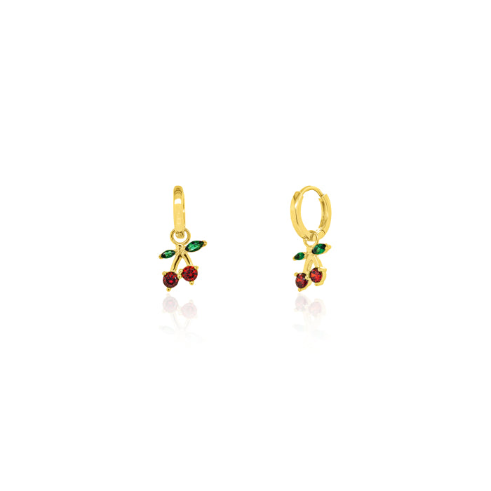 Graziella Sterling Silver Gold Vermeil Cubic Zirconia Cherries Huggie Earrings