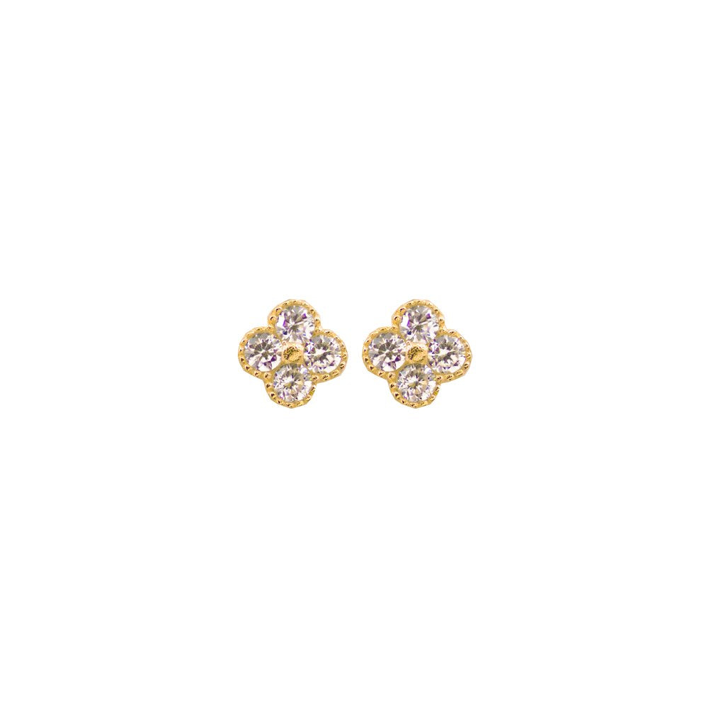 Graziella Sterling Silver Gold Vermeil CZ Flower Stud Earrings

Size