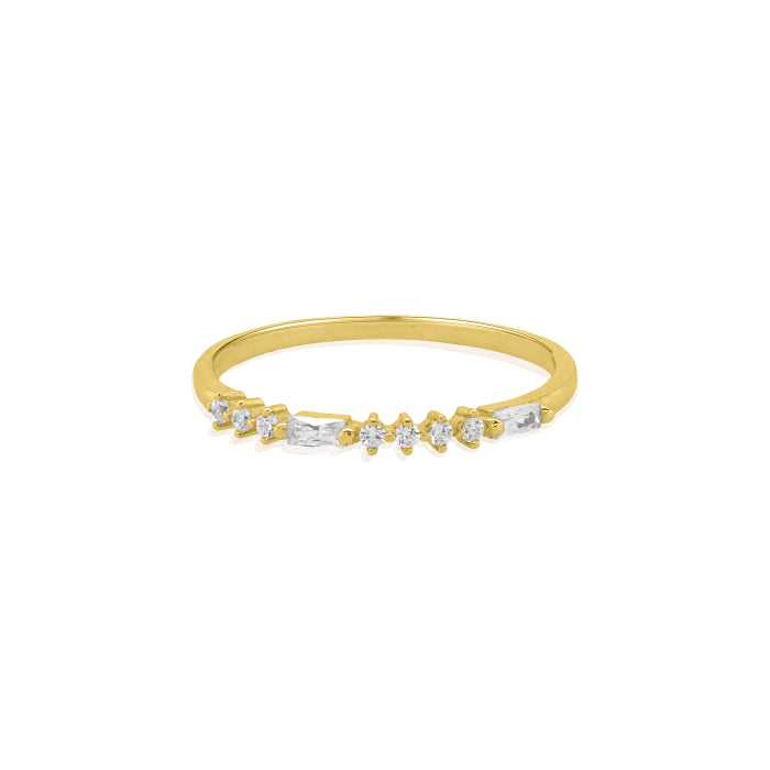 Graziella Sterling Silver Gold Vermeil Cubic Zirconia Morse Code ILU Ring - Size 7