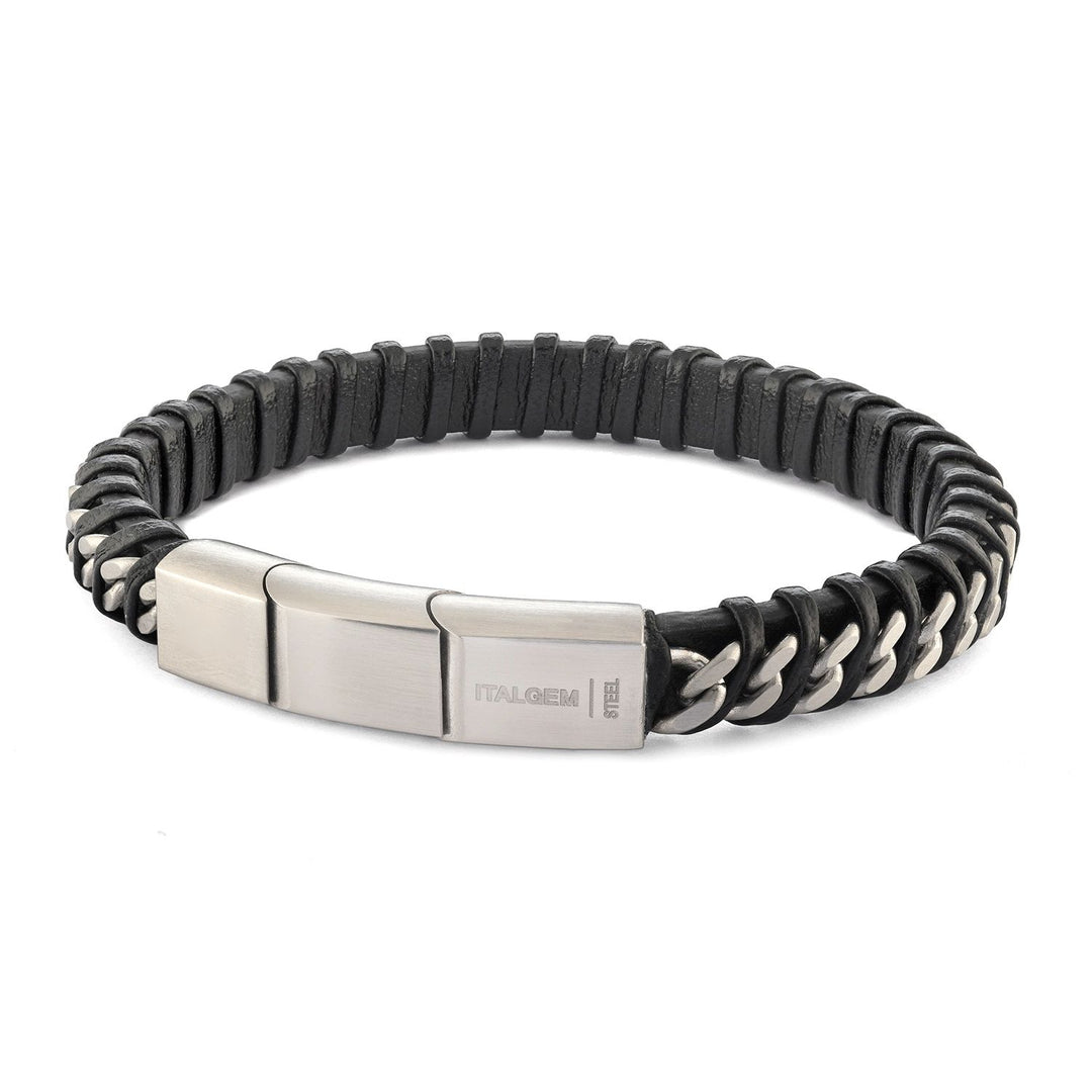 Italgem Stainless Steel and Leather 8.5" 8MM Bracelet.