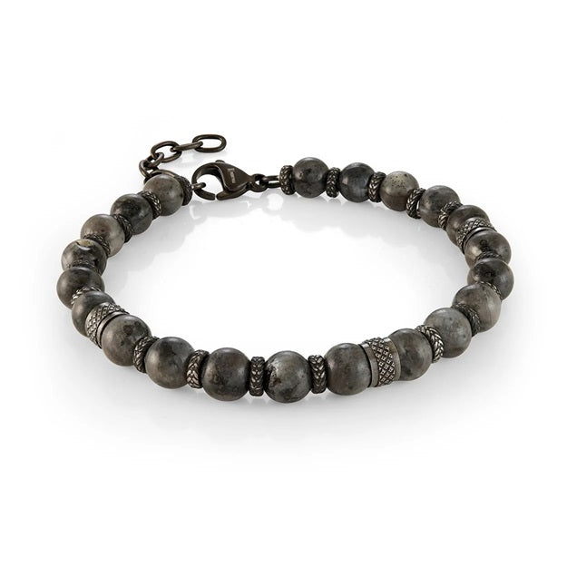 Italgem Steel Gunmetal IP Stainless Steel 6.5mm Grey Stone 7" + 1" Bracelet
