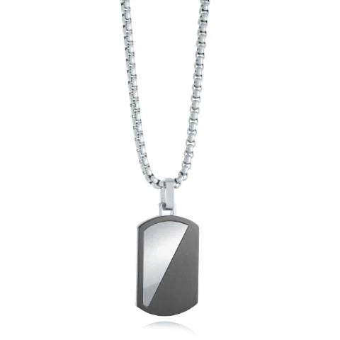 Italgem Steel 22 Half Polished &amp; Half Matte Dog Tag Necklce.