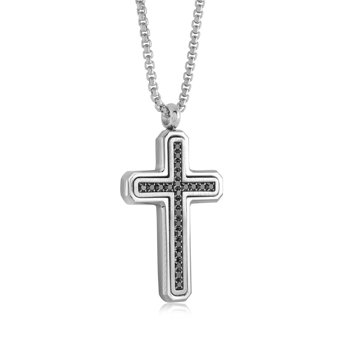 Italgem Steel 22 Black C.Z Cross Necklace.