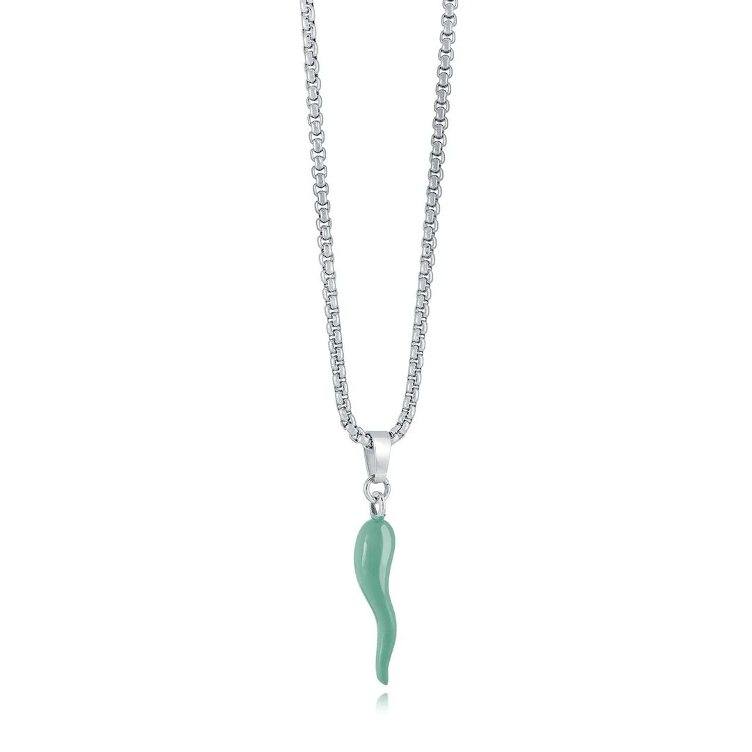 Italgem steel 22" Blue Enamel Cornetto Necklace.