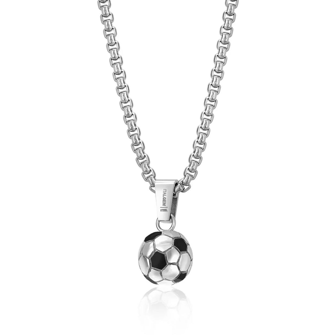 Italgem steel Junior Essentials 20" Black IP Mixed Soccer-Ball Necklace.
