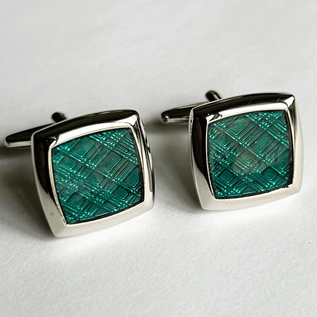 Weber Stainless Steel Green Enamel Cuff Links