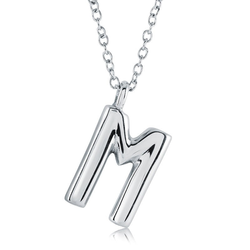 Veloria Stainless Steel 18" Bubble Letter "M" Initial Necklace.