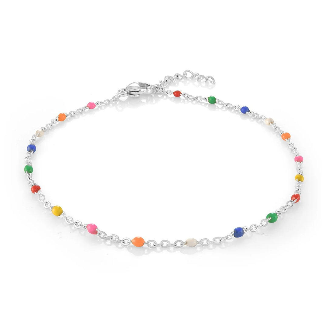 Veloria Steel 10" Multi Coloured Enamel Stationed Anklet.