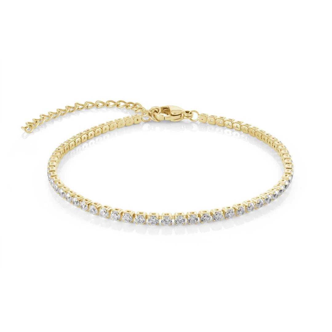 Veloria Steel  Gold IP 10 White C.z Tennis Anklet.