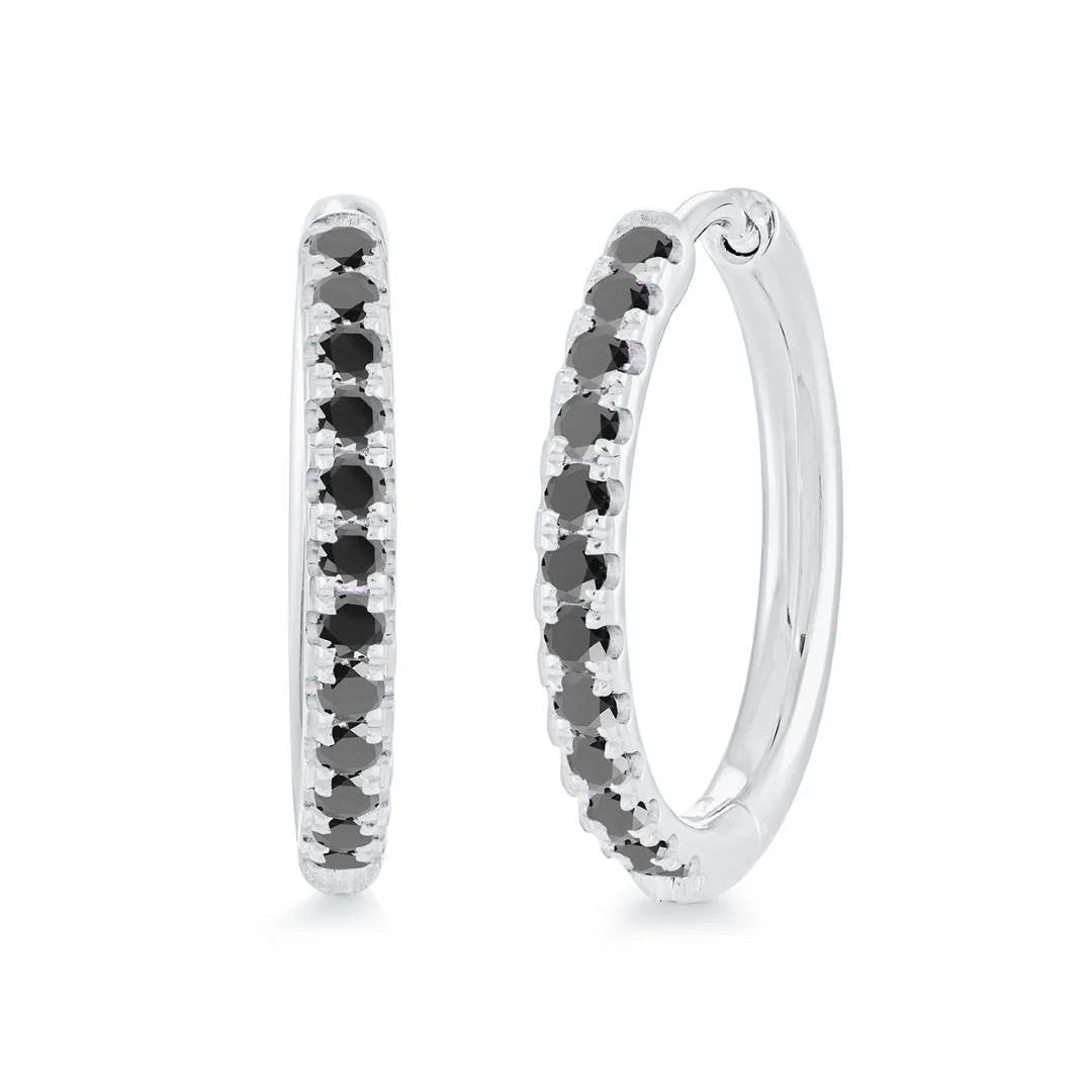 Veloria Stainless Steel 22mm Black C.z Hoop Earrings.