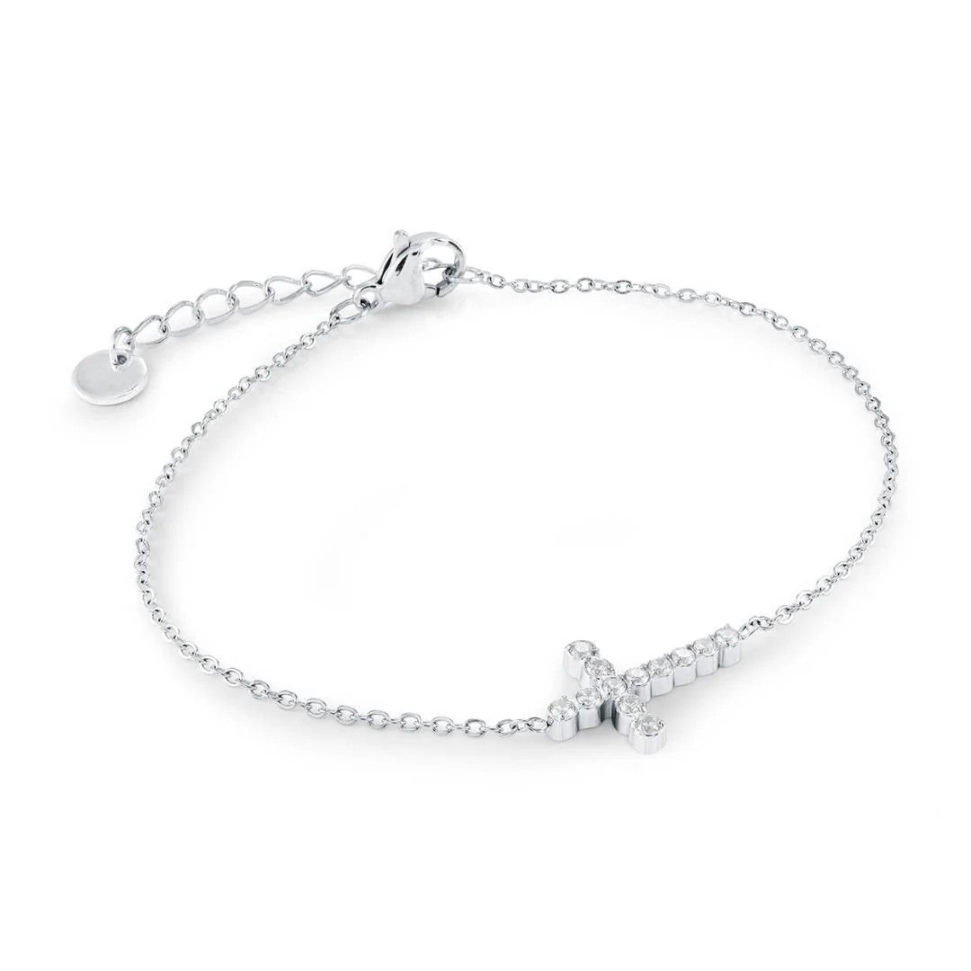 Veloria Stainless steel 7.25" C.z Cross Bracelet.